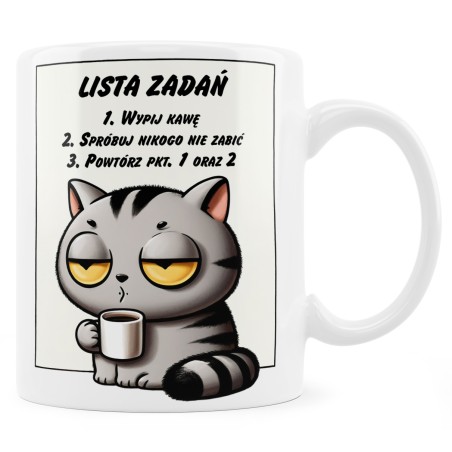 Kubek z kotem i listą zadań