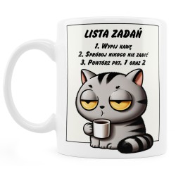 Kubek z kotem i listą zadań
