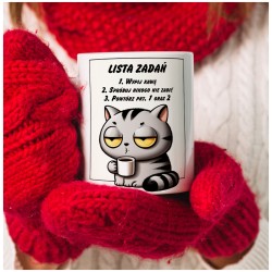 Kubek z kotem i listą zadań