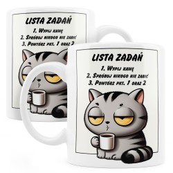 Kubek z kotem i listą zadań