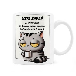 Kubek z kotem i listą zadań