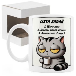 Kubek z kotem i listą zadań