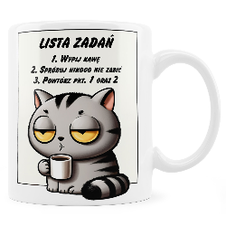 Kubek z kotem i listą zadań