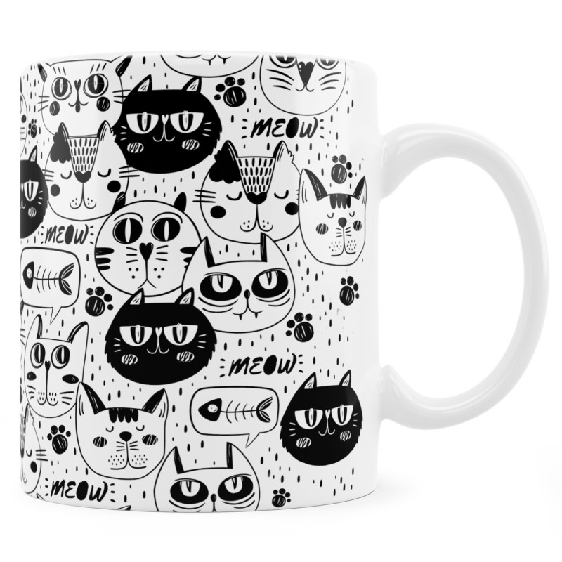 Kubek w czarne koty. Dla miłośnika kotów.