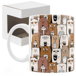 Kubek w koty pijące kawę. Dla miłośnika kotów.