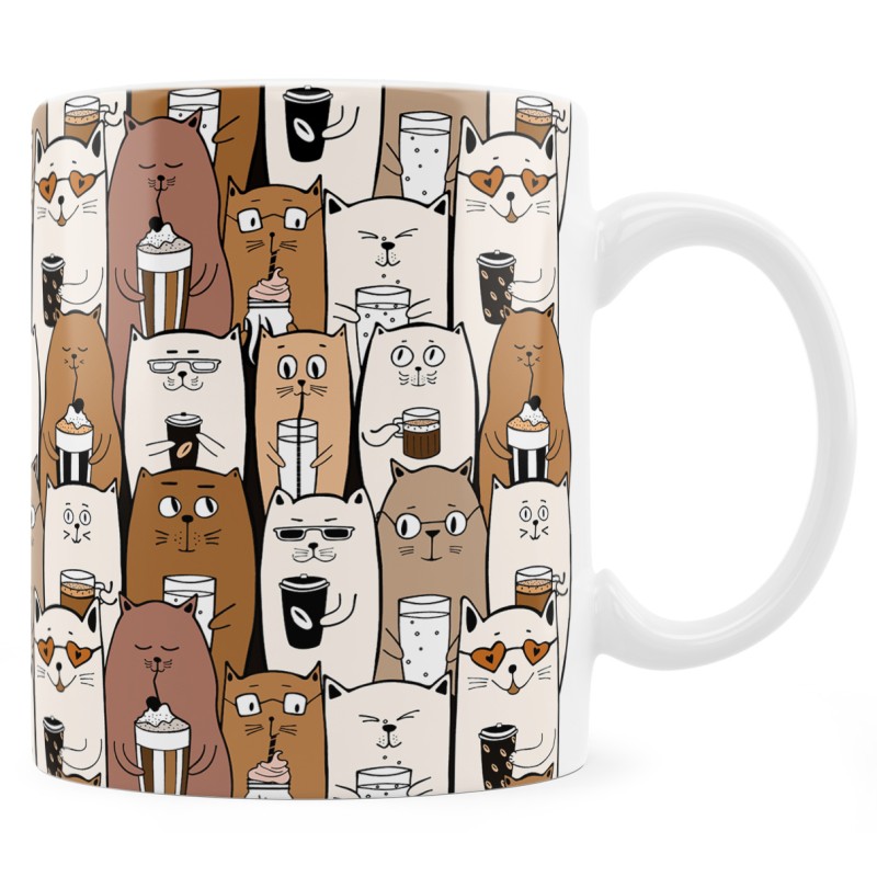 Kubek w koty pijące kawę. Dla miłośnika kotów.