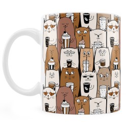 Kubek w koty pijące kawę. Dla miłośnika kotów.