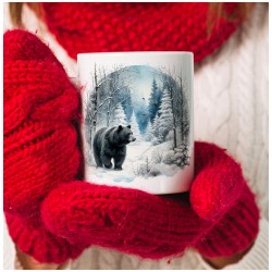 Kubek zimowy z niedźwiedziem - Seria leśne dzikie zwierzęta