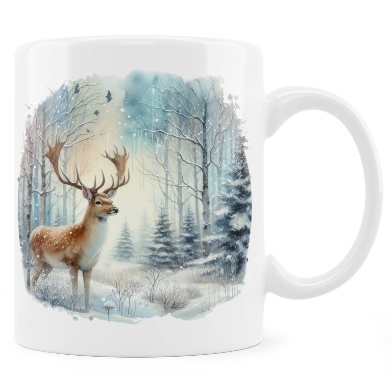Kubek zimowy z jeleniem - Seria leśne dzikie zwierzęta