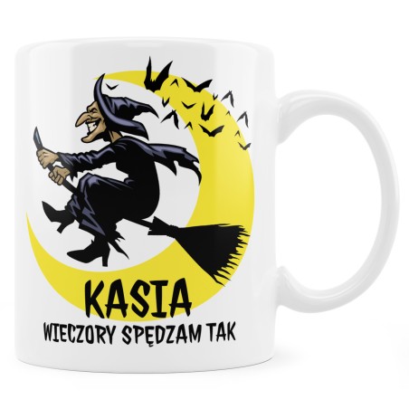 Kubek z czarownicą personalizowany „Wieczory spędzam tak”