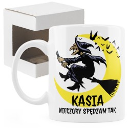 Kubek z czarownicą personalizowany „Wieczory spędzam tak”