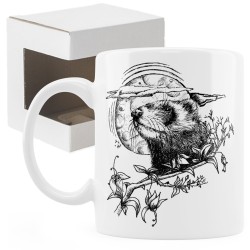 Kubek z fretką na tle księżyca